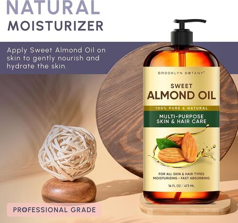 Brooklyn Botany Sweet Almond Oil | for Skin, Hair and Face | 16 Fl Oz | 100% Pure and Natural | Carrier Oil for Essential Oils, Aromatherapy and Massage | Hexane Free in Kuwait