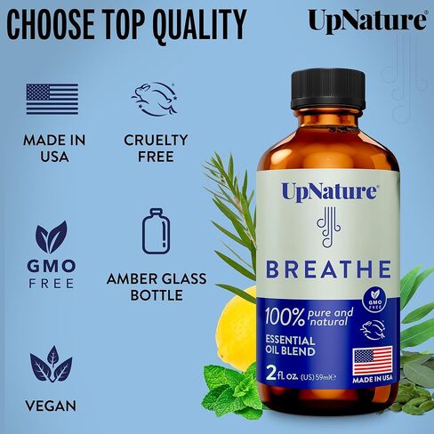 UpNature Breathe Essential Oils Blend (Large 2oz) Breath Relief Eucalyptus and Menthol Blend - Essential Oils for Diffusers for Home Humidifier - Vaporizer Liquid Aromatherapy Oils in Kuwait