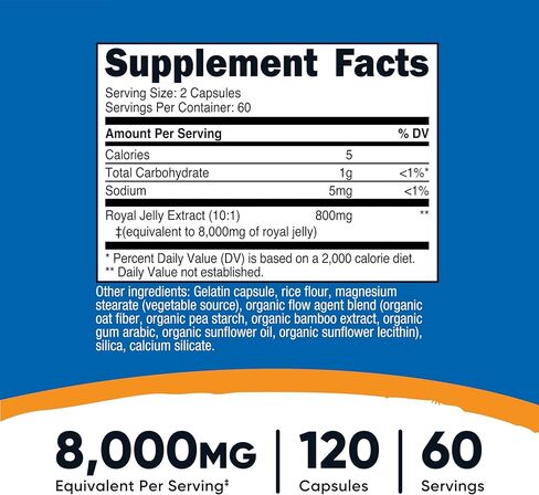 120 كبسولة من Nutricost Royal Jelly تكفي لـ 60 وجبة - مستخلص غذاء ملكات النحل، خالي من الكائنات المعدلة وراثيًا، وخالي من الغلوتين in Kuwait