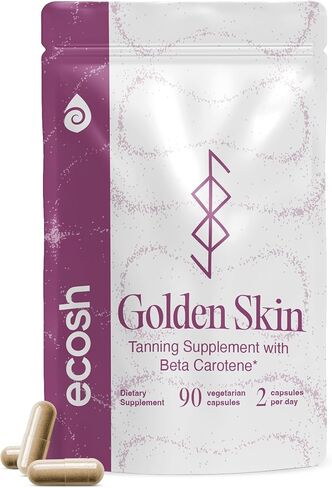 مكمل تسمير البشرة الذهبي من إيكوش للنساء والرجال - حبوب تسمير البشرة القوية مع البيتا كاروتين واللوتين والتيروزين لصحة البشرة | مكمل طبيعي مضاد للأكسدة وفيتامينات تسمير البشرة | 90 كبسولة in Kuwait