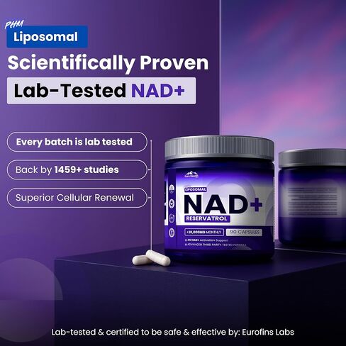 PHM NAD Resveratrol Supplement - 10,000mg Extra Strength | NAD+ Liposomal Supplements for Men and Women | NMN & NMNH Alternative | 90 Capsules, 1.5 Months Supply in Kuwait