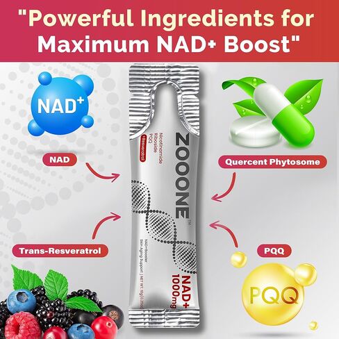 Zooone- NAD+ مكمل 30 قطعة، نيكوتيناميد ريبوسيد وريسفيراترول ممتاز، إصلاح الحمض النووي والشيخوخة الصحية، مكمل NAD المتقدم للرجال والنساء، يعزز الطاقة الخلوية. in Kuwait