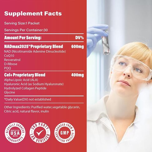 Zooone- NAD+ مكمل 30 قطعة، نيكوتيناميد ريبوسيد وريسفيراترول ممتاز، إصلاح الحمض النووي والشيخوخة الصحية، مكمل NAD المتقدم للرجال والنساء، يعزز الطاقة الخلوية. in Kuwait