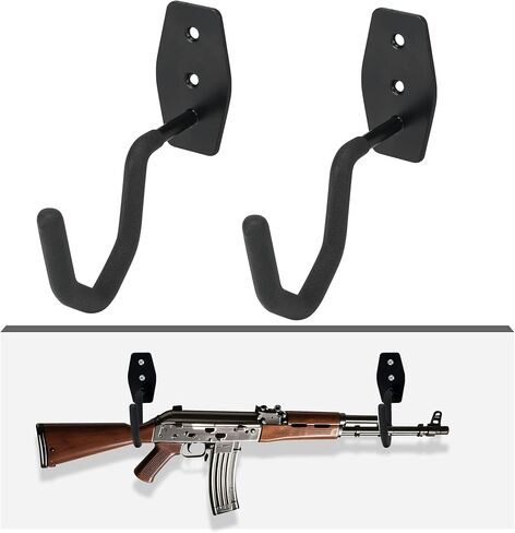 Gun Rack Wall Mount, Heavy Duty Steel Rifle Storage Holder, Vertical Shotgun Display Stand with Soft Padding, Parallel to The Wall, Space-Saving Wall-Mounted Gun Rack for Closet, Office, Home in Kuwait