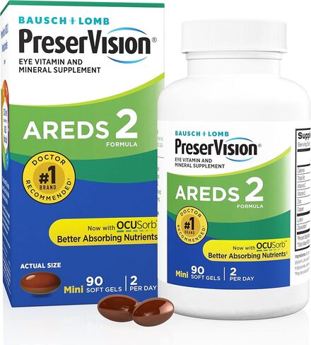 PreserVision AREDS 2 Eye Vitamins, #1 Eye Doctor Recommended Brand, Lutein and Zeaxanthin Supplement with Vitamin C, Vitamin E, Zinc, and Copper, 90 Softgels (Minigels) in Kuwait