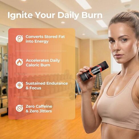 مكمل أوكسي إنرجي السائل ل-كارنيتين 1000 ملجم - لطيف للاستخدام اليومي، خالي من السعرات الحرارية، خالي من السكر، خالي من المحفزات لحرق الدهون وتعزيز القدرة على التحمل، 21 عصا سائلة فردية أثناء التنقل in Kuwait