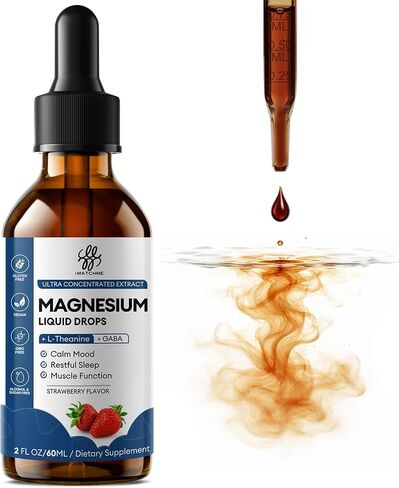 Liquid Magnesium Glycinate Drops for Sleep Support & Nighttime Calm,Magnesium Drops with Chamomile, Ashwagandha, L-Theanine & GABA for Relaxation Support, Gentle Absorption, Strawberry Flavor, 2 Fl Oz in Kuwait