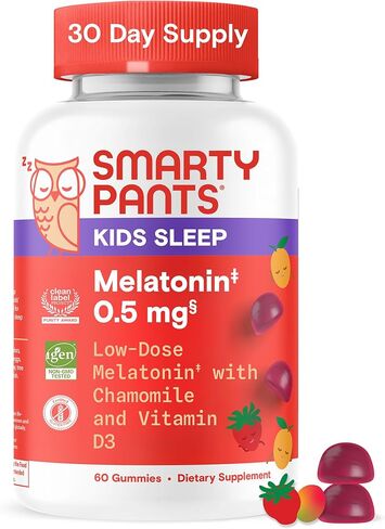 SmartyPants Kids Sleep Gummies Supplement with Melatonin 0.5mg: Chamomile & Vitamin D3, Sleep Aid, Strawberry Mango Flavor, 60 Count in Kuwait