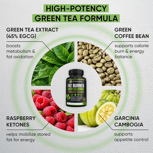 حبوب الشاي الأخضر لإنقاص الوزن للنساء وحرق الدهون للرجال، GLP-1 مكمل لإنقاص الوزن مع حبوب القهوة الخضراء وكيتونات التوت، مثبط الشهية ومعزز لعملية التمثيل الغذائي - 60 كبسولة. in Kuwait