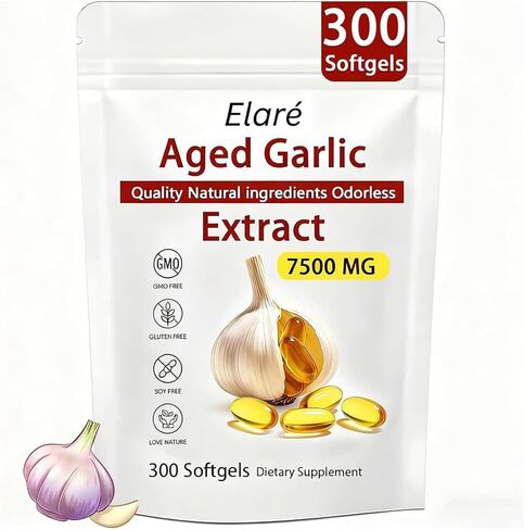 كبسولات مستخلص الثوم Elare 7500 مجم عديمة الرائحة - 600 قطعة، مكمل الثوم، ينضج لمدة عامين - لدعم القلب والمناعة، غير معدل وراثيًا، خالي من الغلوتين in Saudi Arabia