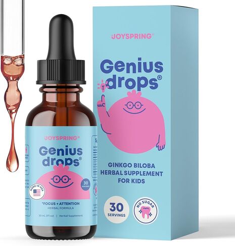 JoySpring Genius Drops Smartberry Vanilla | Herbal Focus Support for Kids with Ginkgo Biloba, Licorice Root, Gotu Kola Extract, Peppermint Leaf | Liquid Formula|1fl oz (30 Servings) in Kuwait