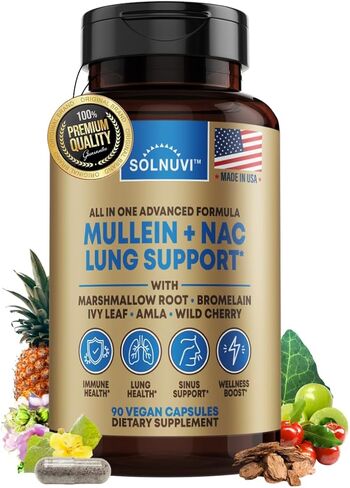 Mullein Leaf Extract & NAC Lung Detox Cleanse- N-Acetyl Cysteine, Marshmallow Root, Bromelain - Lung Health, Sinus, Mucus Removal Support Supplement for Smokers - 90 Capsules, Non-GMO, Gluten-Free in Kuwait