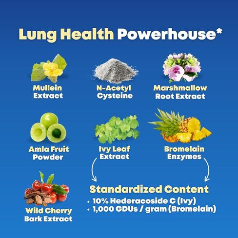 Mullein Leaf Extract & NAC Lung Detox Cleanse- N-Acetyl Cysteine, Marshmallow Root, Bromelain - Lung Health, Sinus, Mucus Removal Support Supplement for Smokers - 90 Capsules, Non-GMO, Gluten-Free in Kuwait