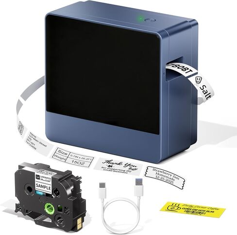 Label Maker Bluetooth Rechargeable Label Maker Machine with Tape, Portable, Auto Cutting, Connect PC & Phone, Create with BZ Label up to~1 inch（24mm）, P780BT Cube Label Maker in Kuwait