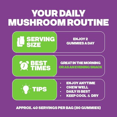 قطرات من طبيعة أسد الطبيعة وعلكة أشواغاندا - ذيل الديك الرومي، مايتاكي، ريشي، شاجا، شيتاكي، كورديسيبس - علكات عضوية منخفضة الكربوهيدرات فائقة الجودة - مزيج فطر 8 في 1 (فواكه مشكلة، 80 دببة حلوى) in Kuwait