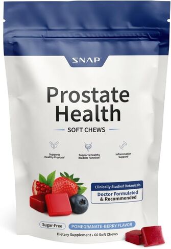 مكملات Snap Supplements لصحة البروستاتا للرجال مع ستيرول نباتي، وجذر نبات القراص اللاذع وفطر الريشي - يدعم صحة البروستاتا والمسالك البولية، 60 قطعة مضغ ناعمة خالية من السكر، توت الرمان in Kuwait