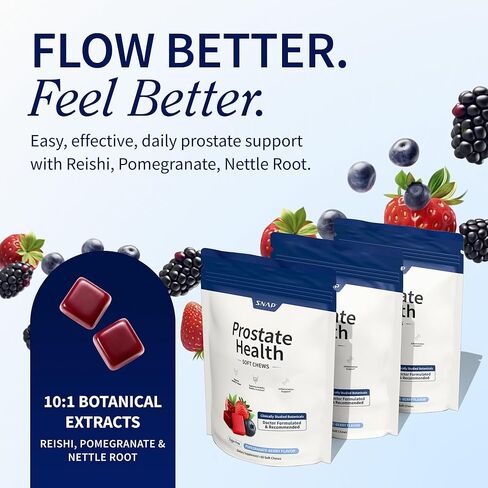 مكملات Snap Supplements لصحة البروستاتا للرجال مع ستيرول نباتي، وجذر نبات القراص اللاذع وفطر الريشي - يدعم صحة البروستاتا والمسالك البولية، 60 قطعة مضغ ناعمة خالية من السكر، توت الرمان in Kuwait