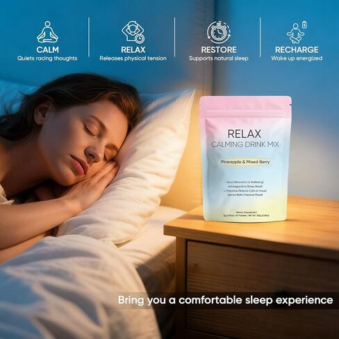 Relax Calming Drink, Natural Calm Powder Drink with L-Theanine, Ashwagandha and Kava, Sugar Free Calm Supplement for Relax & Natural Relieve Stress, Non GMO, Pineapple & Mixed Berry, 30 Packets (1) in Saudi Arabia