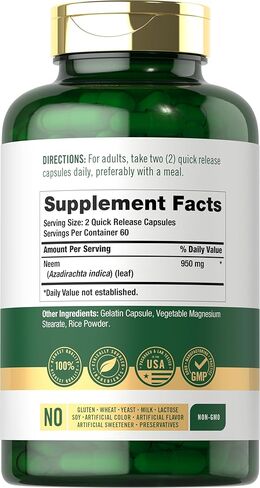 Carlyle Neem Leaf | 950mg | 120 Powder Capsules | Non-GMO and Gluten Free Formula | Value Size | Traditional Herbal Supplement | Azadirachta Indica in Saudi Arabia