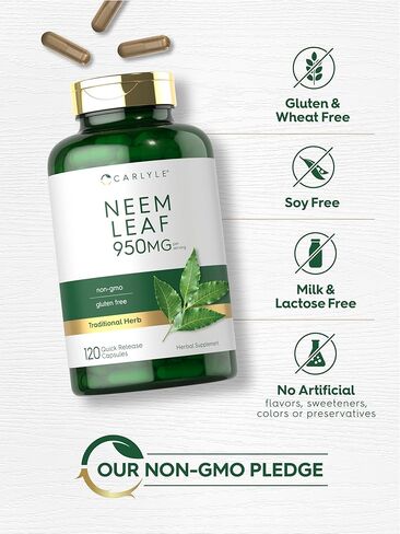 Carlyle Neem Leaf | 950mg | 120 Powder Capsules | Non-GMO and Gluten Free Formula | Value Size | Traditional Herbal Supplement | Azadirachta Indica in Saudi Arabia