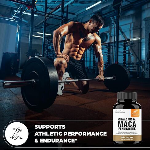 جذر الماكا ساندو، الحلبة مع اشواغاندا إل-أرجينين، الجينسنغ ومويرا بواما | مكمل عشبي للرجال والنساء | 60 كبسولة (عبوة من 1) in Kuwait