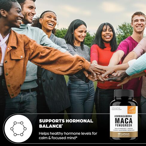 جذر الماكا ساندو، الحلبة مع اشواغاندا إل-أرجينين، الجينسنغ ومويرا بواما | مكمل عشبي للرجال والنساء | 60 كبسولة (عبوة من 1) in Kuwait