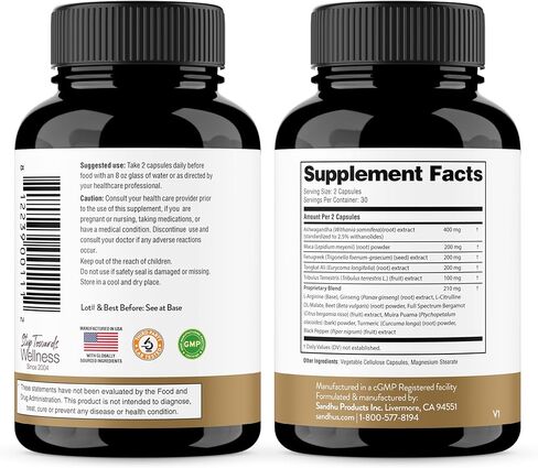 جذر الماكا ساندو، الحلبة مع اشواغاندا إل-أرجينين، الجينسنغ ومويرا بواما | مكمل عشبي للرجال والنساء | 60 كبسولة (عبوة من 1) in Kuwait