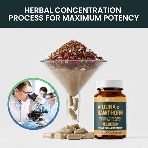 مكمل صحة القلب برانا الأيورفيدا النقي - لحاء الأرجونا والزعرور مع مرافق الإنزيم Q10، وجذور البنجر وبذور العنب لدعم القلب والأوعية الدموية وضغط الدم - كبسولات نباتية - غير معدلة وراثيًا، وخالية من الغلوتين in Kuwait