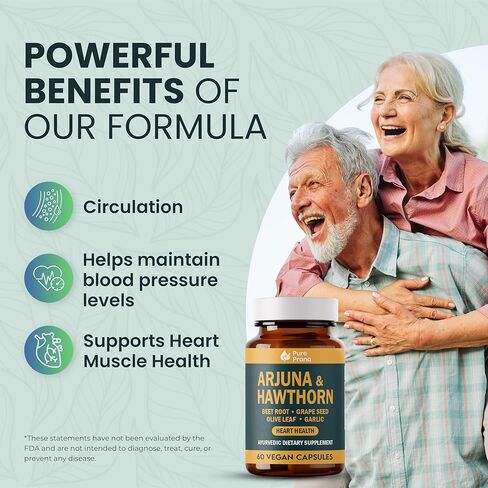 مكمل صحة القلب برانا الأيورفيدا النقي - لحاء الأرجونا والزعرور مع مرافق الإنزيم Q10، وجذور البنجر وبذور العنب لدعم القلب والأوعية الدموية وضغط الدم - كبسولات نباتية - غير معدلة وراثيًا، وخالية من الغلوتين in Kuwait