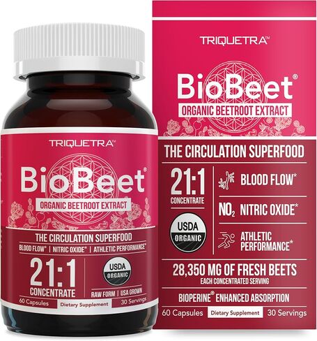 كبسولات جذر البنجر BioBeet® Max Strength - تركيز 21:1، كل جرعة مشتقة من 28,350 مجم من الشمندر العضوي - تعزيز الامتصاص باستخدام مستخلص الفلفل الأسود BioPerine® (60 كبسولة) in Saudi Arabia