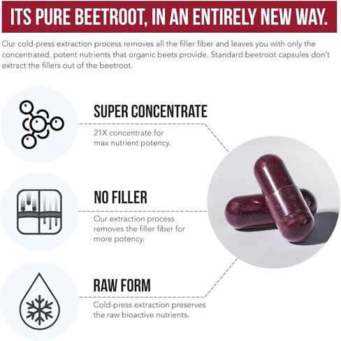 كبسولات جذر البنجر BioBeet® Max Strength - تركيز 21:1، كل جرعة مشتقة من 28,350 مجم من الشمندر العضوي - تعزيز الامتصاص باستخدام مستخلص الفلفل الأسود BioPerine® (60 كبسولة) in Saudi Arabia