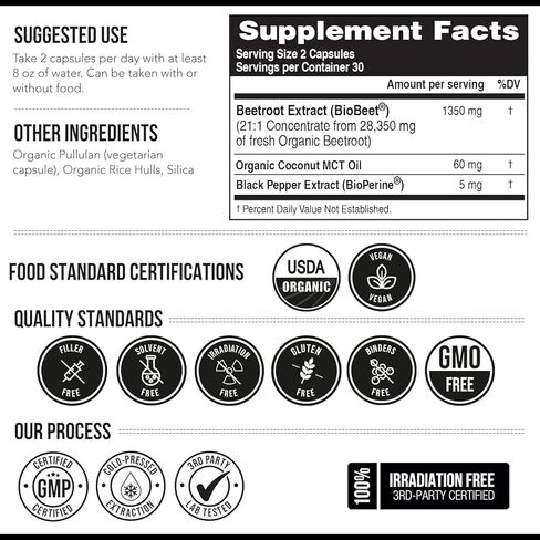 كبسولات جذر البنجر BioBeet® Max Strength - تركيز 21:1، كل جرعة مشتقة من 28,350 مجم من الشمندر العضوي - تعزيز الامتصاص باستخدام مستخلص الفلفل الأسود BioPerine® (60 كبسولة) in Saudi Arabia