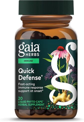 Gaia Herbs Quick Defense - مكمل دعم المناعة سريع المفعول* - إشنسا، البلسان الأسود، الزنجبيل والأندروجرافيس - 40 كبسولة نباتية سائلة (20 حصة) in Saudi Arabia
