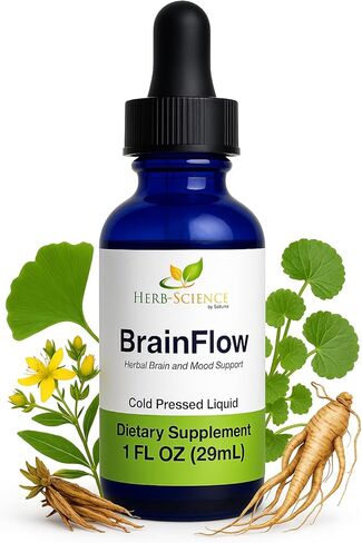 Herb-Science BrainFlow – دعم الدماغ والمزاج بالأعشاب | مكمل سائل يحتوي على الجنكة والجينسينج والغوتو كولا ونبتة سانت جون | التركيز والوضوح والمزاج والدورة الدموية | خالي من الكحول، 1 أونصة سائلة in Saudi Arabia