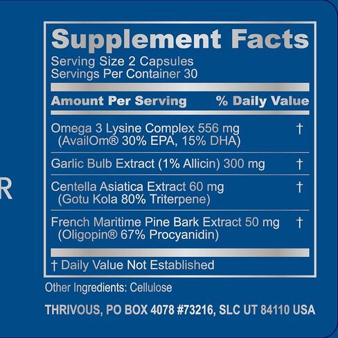 Thrivous Omega Cardioprotector – Advanced Heart & Circulation Support Supplement with AvailOm Omega-3, Garlic, Gotu Kola, Oligopin Pine Bark – 60 Vegan Capsules in Saudi Arabia
