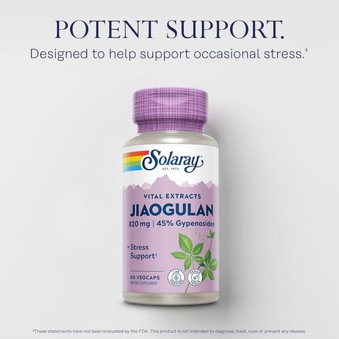 SOLARAY Jiaogulan Root and Rhizome Extract، Gynostemma Pentaphyllum Stress Support ومضادات الأكسدة - نباتي، تم التحقق منه معمليًا - ضمان استعادة الأموال لمدة 60 يومًا، 30 وجبة، 60 كبسولة نباتية in Saudi Arabia