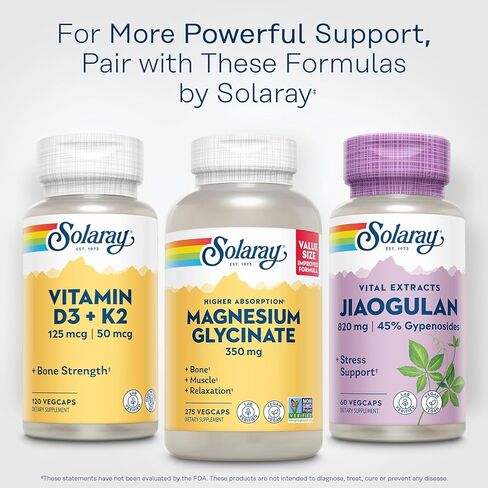 SOLARAY Jiaogulan Root and Rhizome Extract، Gynostemma Pentaphyllum Stress Support ومضادات الأكسدة - نباتي، تم التحقق منه معمليًا - ضمان استعادة الأموال لمدة 60 يومًا، 30 وجبة، 60 كبسولة نباتية in Saudi Arabia
