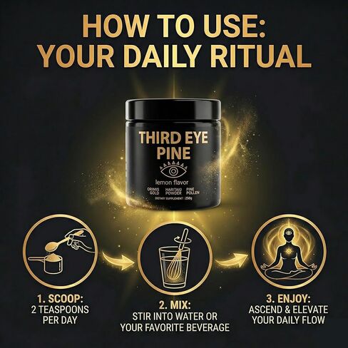 العين الثالثة مسحوق الصنوبر هاريتاكي، حبوب لقاح الصنوبر وأورموس أحادي الذرة من الذهب عيار 24 قيراط | وايلد هارفيست، جدار الخلية المكسور، غير معدل وراثيًا، نباتي | يدعم إزالة السموم وإزالة الكلس من الغدة الصنوبرية in Kuwait