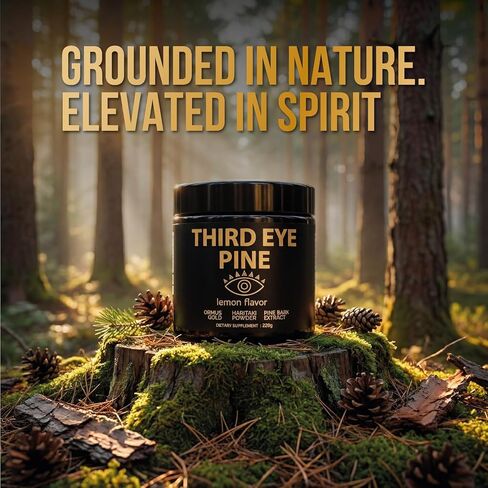 العين الثالثة مسحوق الصنوبر هاريتاكي، حبوب لقاح الصنوبر وأورموس أحادي الذرة من الذهب عيار 24 قيراط | وايلد هارفيست، جدار الخلية المكسور، غير معدل وراثيًا، نباتي | يدعم إزالة السموم وإزالة الكلس من الغدة الصنوبرية in Kuwait