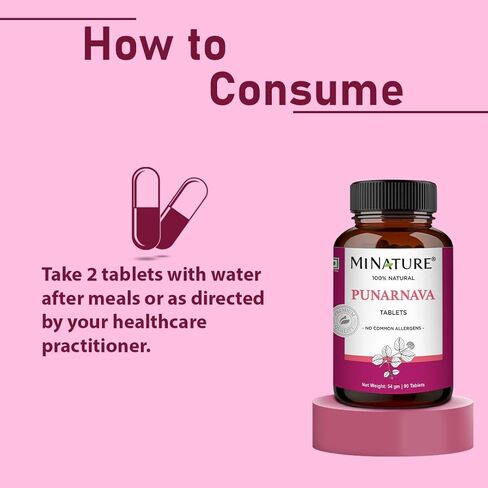 Punarnava Tablets by mi Nature| 90 Tablets, 1000 mg| 45 Days Supply| Herbal Tablets| Vegan | Boerhaavia diffusa| from India in Kuwait
