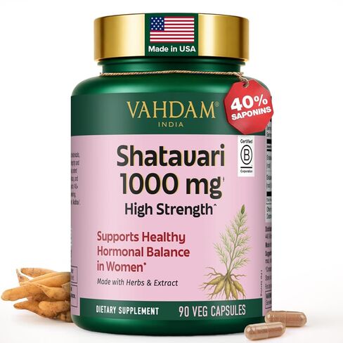 VAHDAM Shatavari Capsules 1000mg, Supports Healthy Hormonal Balance in Women, Herbal Supplement for Women, Vegan, Gluten-Free, 90 Capsules in Kuwait
