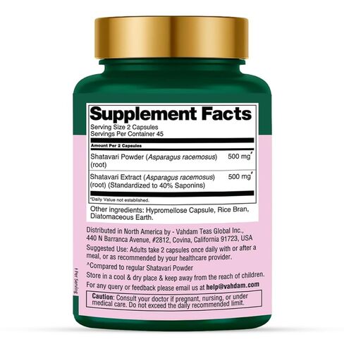 VAHDAM Shatavari Capsules 1000mg, Supports Healthy Hormonal Balance in Women, Herbal Supplement for Women, Vegan, Gluten-Free, 90 Capsules in Kuwait