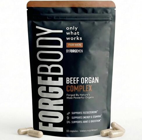 كبسولات FORGEBODY® لأعضاء لحم البقر [شهر واحد] - 100٪ مكمل لأعضاء لحم البقر الذي يتغذى على العشب مع مزيج من الكبد والقلب ونخاع العظام والبنكرياس والخصيتين - يدعم صحة الجسم ووظيفة الدماغ (غير معدل وراثيًا) in Kuwait