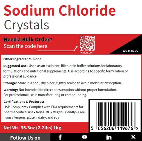 Sodium Chloride USP Pharmaceutical Grade - 1 kg (2.2 lb) - Purified Salt for Saline Diluent Solutions & Supplements - Additive Free NaCl in Saudi Arabia