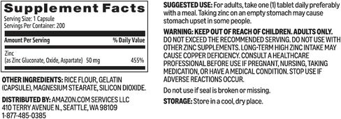 Amazon Basics Zinc Capsules, 50mg 200 Count in Saudi Arabia