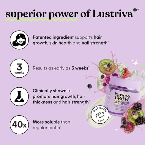 مضغ ليمي جرو مع مركب البيوتين والسيليكا لدعم نمو الشعر وتقليل الخطوط الدقيقة، نكهة الفواكه المختلطة (كمية تكفي لمدة 30 يومًا) in Kuwait