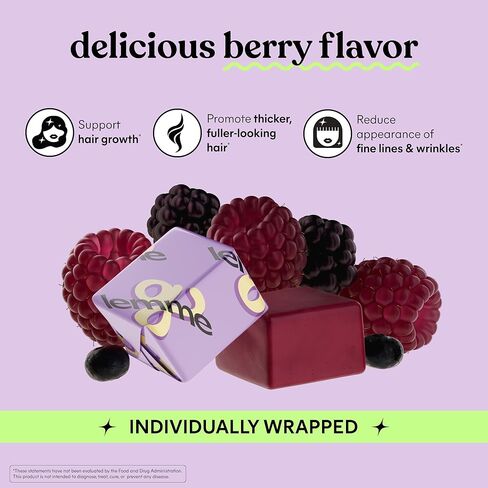 مضغ ليمي جرو مع مركب البيوتين والسيليكا لدعم نمو الشعر وتقليل الخطوط الدقيقة، نكهة الفواكه المختلطة (كمية تكفي لمدة 30 يومًا) in Kuwait