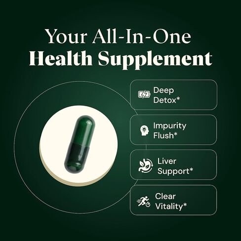 مكمل التخلص من السموم من الزيوليت من كلينوبتيلوليت - تنظيف الكبد من السموم وإصلاحه باستخدام الفحم المنشط، NAC وشوك الحليب - تطهير الجسم بالكامل من السموم، صحة الأمعاء والتخلص من السموم للبالغين - 60 كبسولة in Kuwait