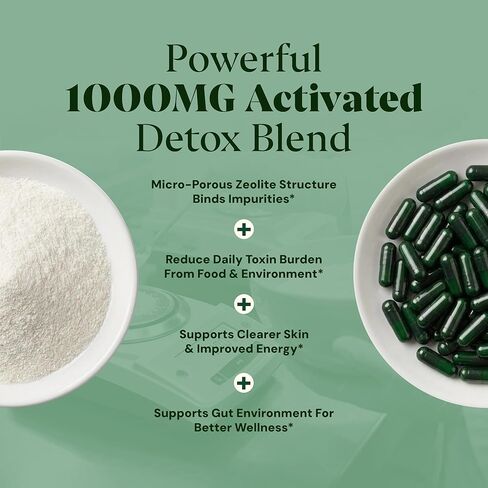 مكمل التخلص من السموم من الزيوليت من كلينوبتيلوليت - تنظيف الكبد من السموم وإصلاحه باستخدام الفحم المنشط، NAC وشوك الحليب - تطهير الجسم بالكامل من السموم، صحة الأمعاء والتخلص من السموم للبالغين - 60 كبسولة in Kuwait