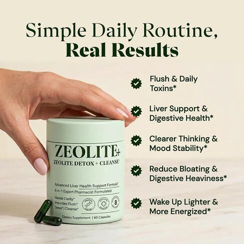 مكمل التخلص من السموم من الزيوليت من كلينوبتيلوليت - تنظيف الكبد من السموم وإصلاحه باستخدام الفحم المنشط، NAC وشوك الحليب - تطهير الجسم بالكامل من السموم، صحة الأمعاء والتخلص من السموم للبالغين - 60 كبسولة in Kuwait